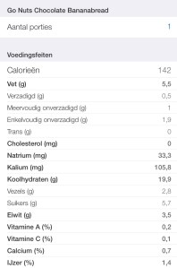 Voedingsfeiten Go Nuts Chocolate Bananabread voedingsfeiten Go Nuts Chocolate Bananabread